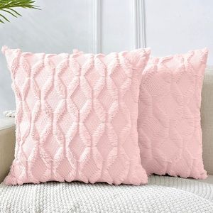 Luxury Home | Set of 2 Blush Pink Soft Plush Short Wool Luxe Throw Pillow Covers